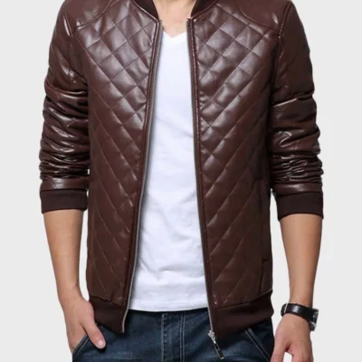 Mens Brown Quilted Leather Jacket