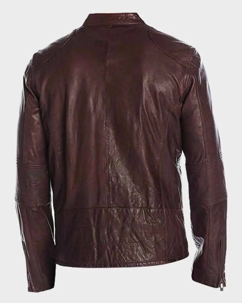 Mens Cafe Racer Maroon Jacket