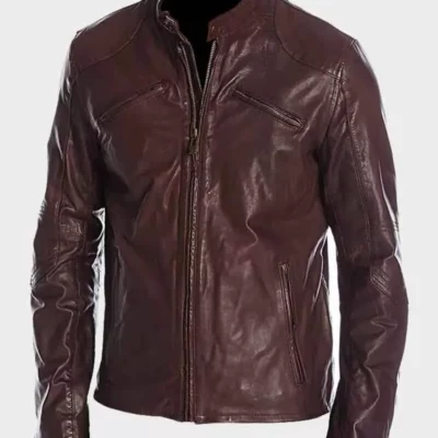Mens Cafe Racer Maroon Jacket