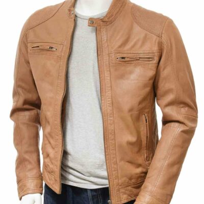 Mens Slim Fit Brown Leather Jacket