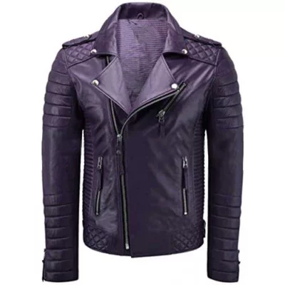 Vintage Biker Mens Motorcycle Quilted Purple Jacket