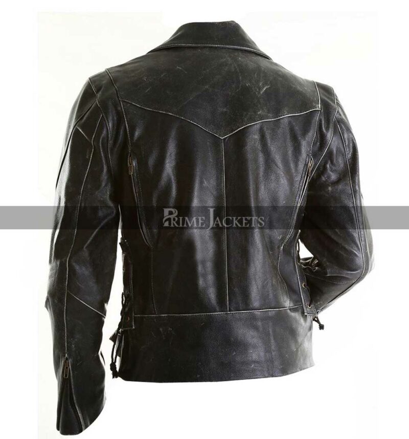 Men Slim Fit Distressed Black Biker Leather Jacket