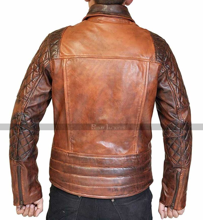 Mens Brown Distressed Leather Marlon Brando Biker Motorcycle Jacket