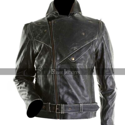 Men Slim Fit Distressed Black Biker Leather Jacket