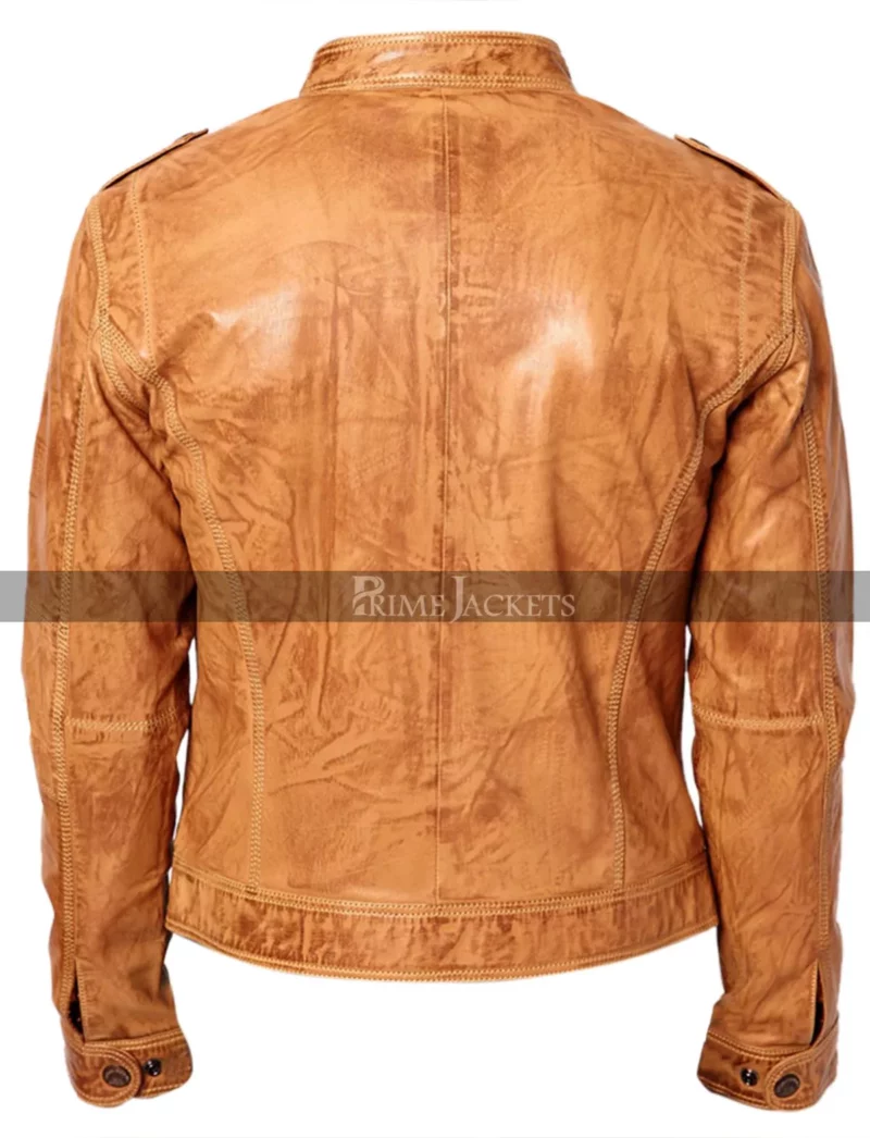 Men's Slimfit  Chest Zip Pocket Brown Biker Jacket