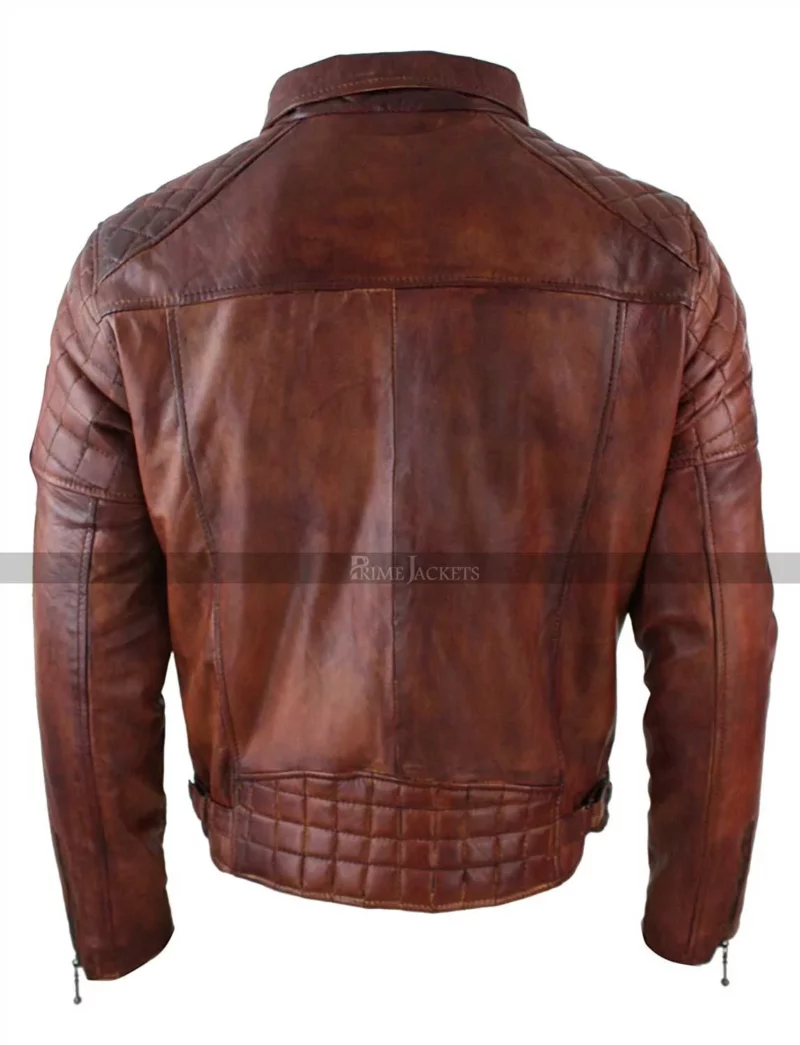 Mens Vintage Washed Tan Brown Motorcycle Leather Biker Jacket