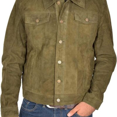 Green Suede Trucker Jacket