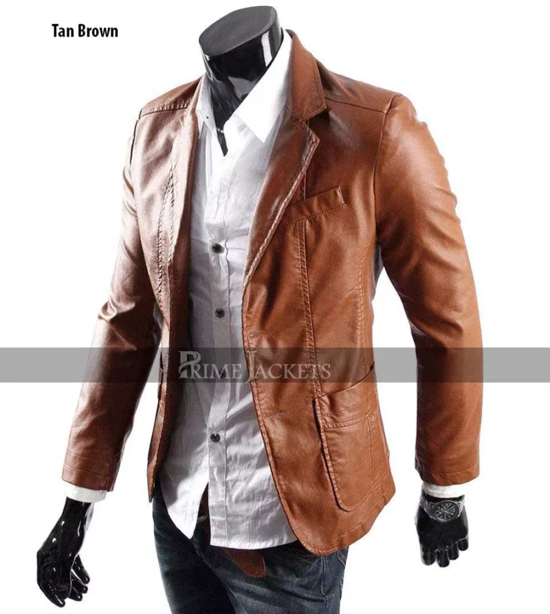 Men's Casual Smart Designers Black/Brown Leather Blazer Jacket