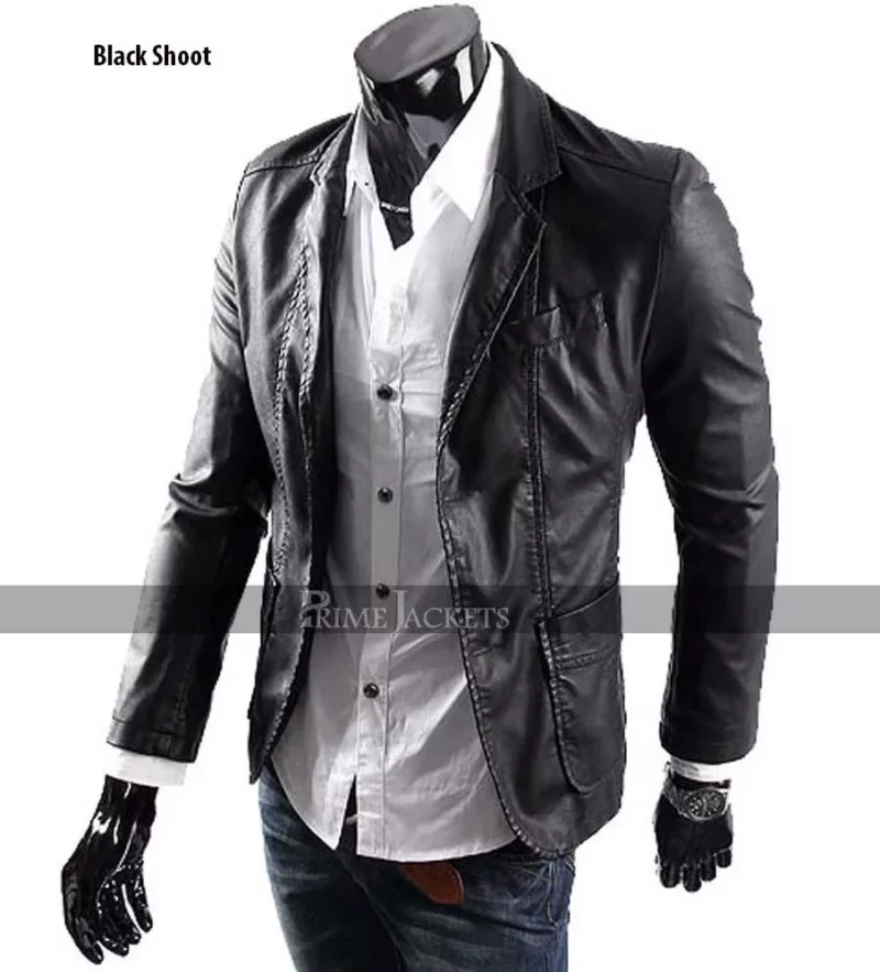Men's Casual Smart Designers Black/Brown Leather Blazer Jacket