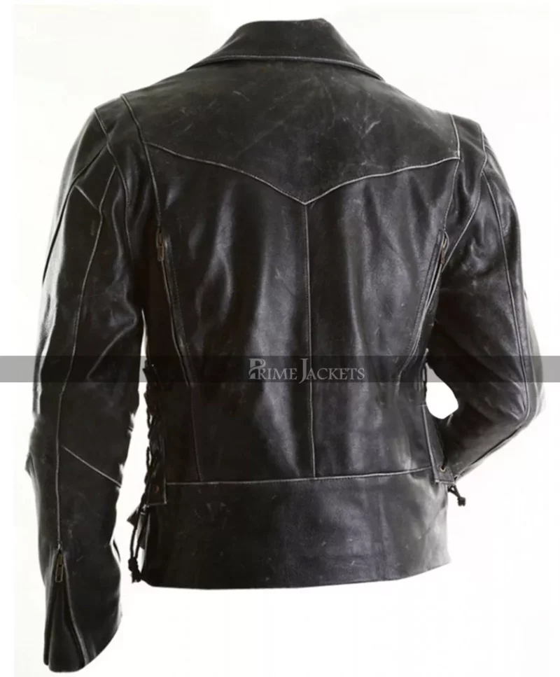Marlon Brando Bike Black Distressed Leather Jacket