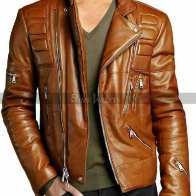Mens Brown Leather Jacket Slim Fit Biker Jacket