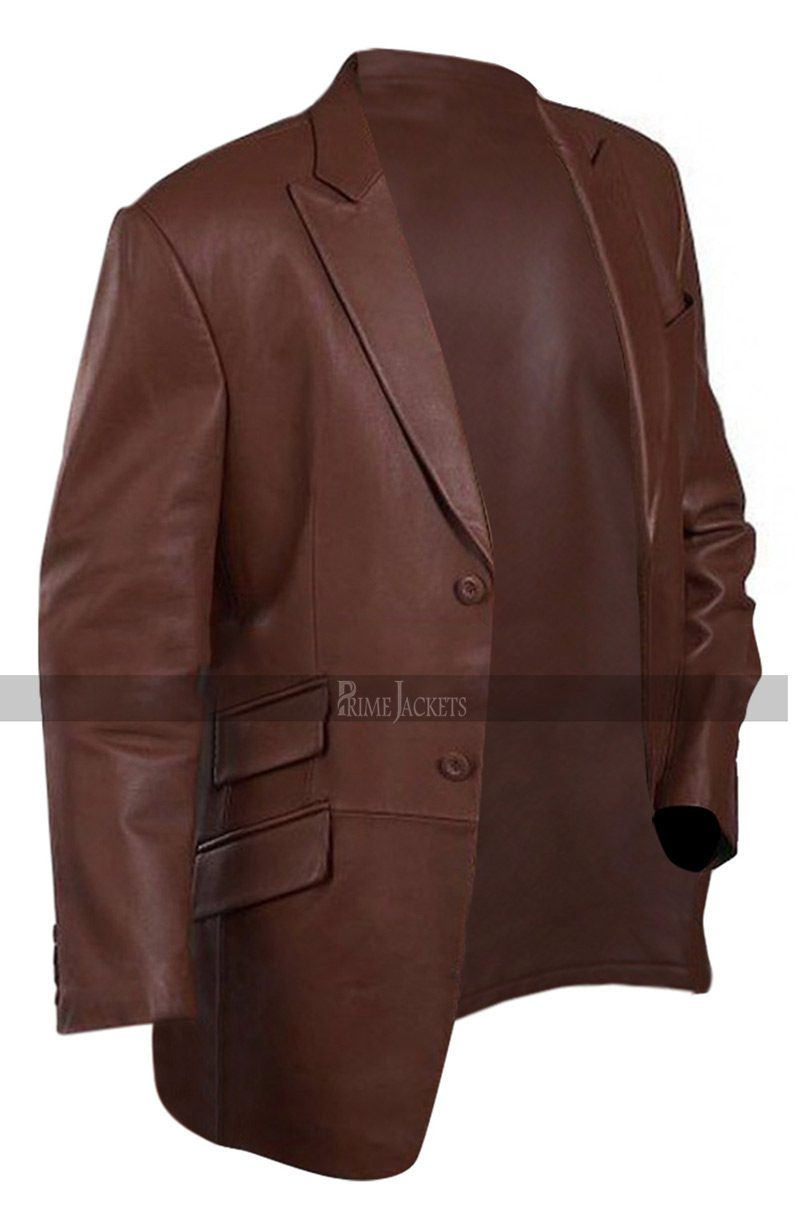 Mens Brown Leather Blazer Jacket Coat