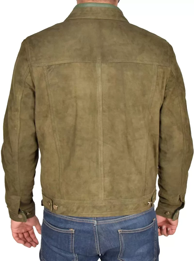 Mens Green Suede Trucker Jacket