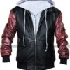 Men's New Justice League Movie The Flash Leather Hooded Jacket