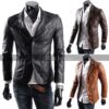 Men's Casual Smart Designers Black/Brown Leather Blazer Jacket