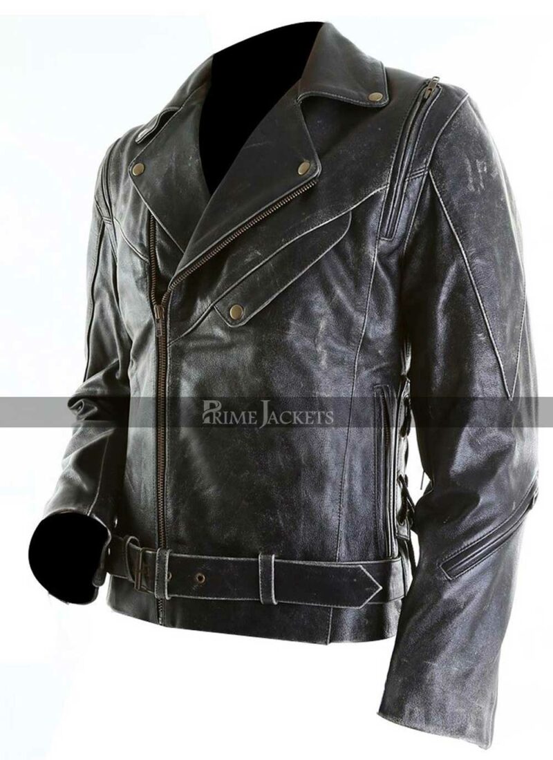 Men Slim Fit Distressed Black Biker Leather Jacket