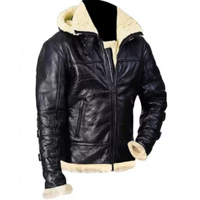 B 3 Hooded Sheepskin Bomber Jacket