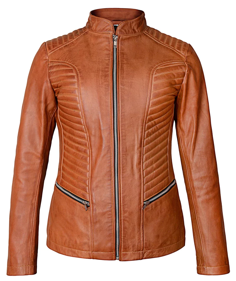 Women's Biker Style Casual Brown Leather Jacket