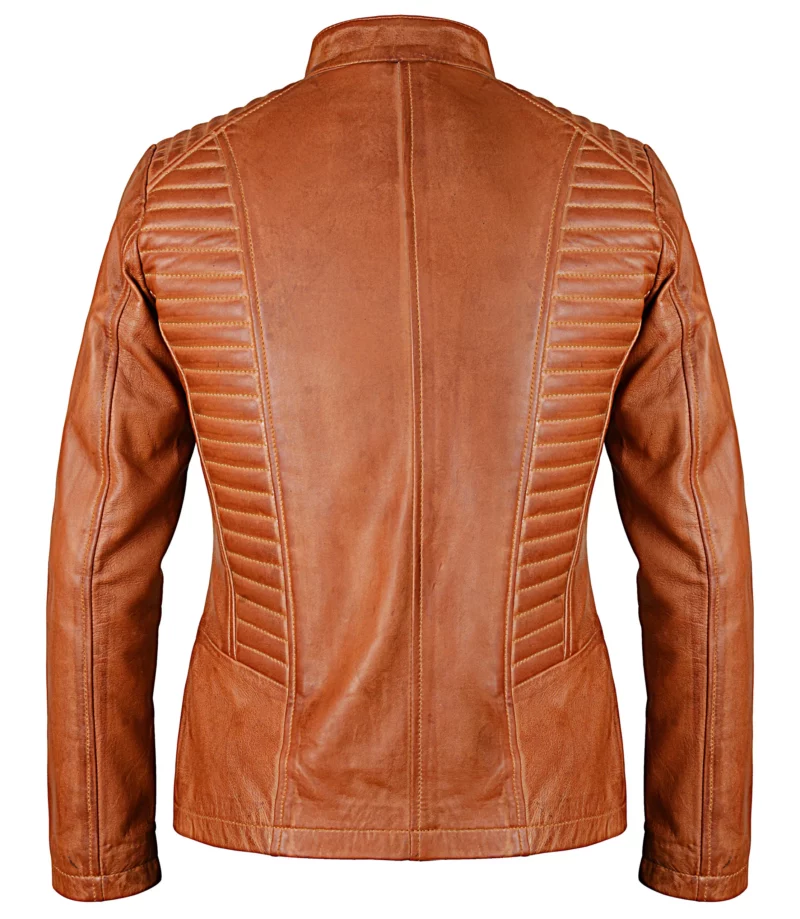 Women's Biker Style Casual Brown Leather Jacket