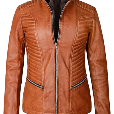 Women's Biker Style Casual Brown Leather Jacket