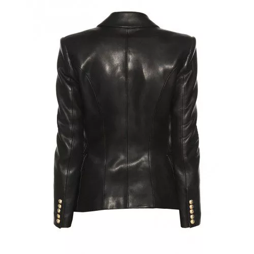 Kim Kardashian Style Double Breasted Real Leather Blazer Jacket - Women's