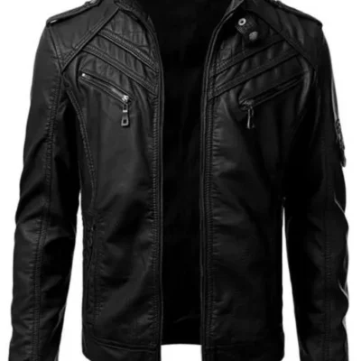 Mens Slim Fit Black Leather Jacket
