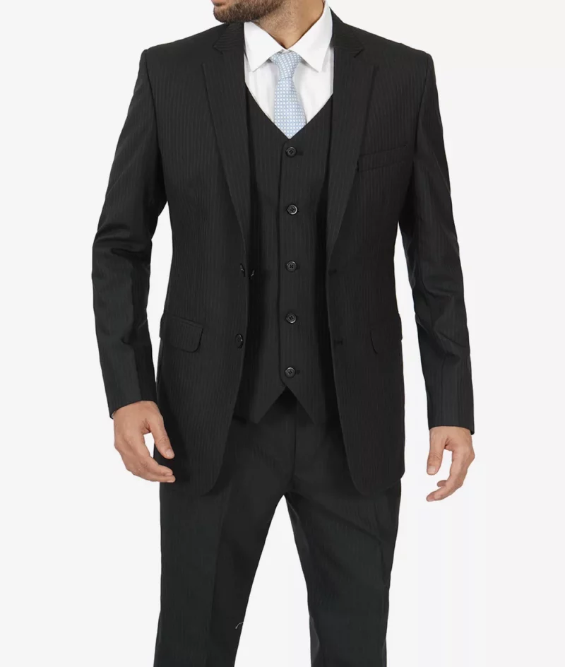 Mens Shelby 3 Piece Black Gangster Pinstripe Suit