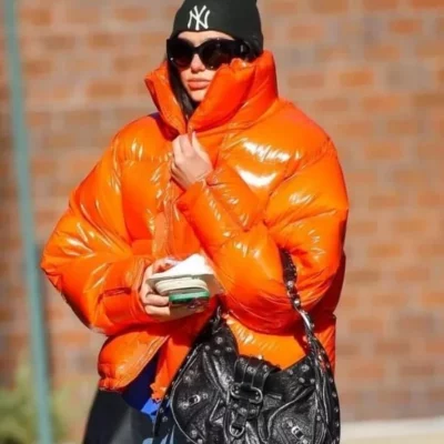 Dua Lipa Orange Puffer Jacket