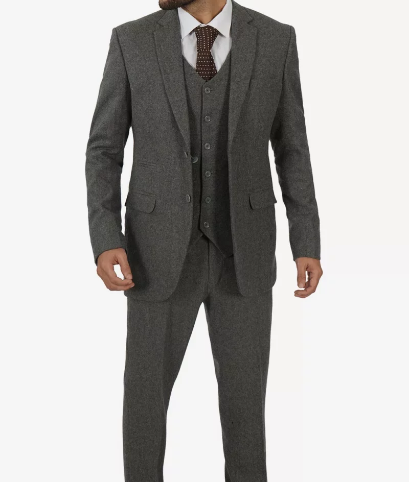 Two Button Gangster Grey 3 Piece Suit