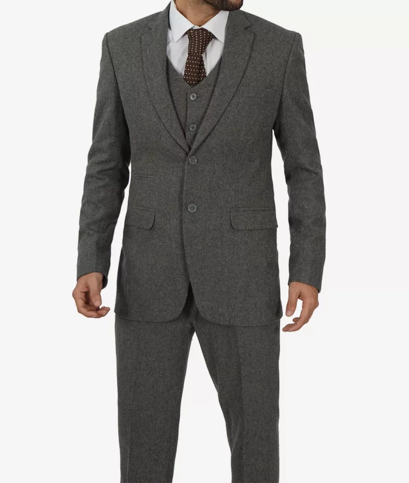 Two Button Gangster Grey 3 Piece Suit