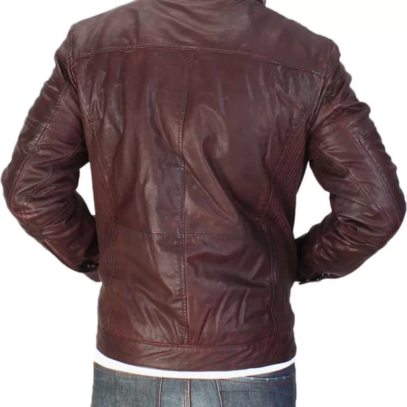 Men's Maroon Waxed Biker Jacket
