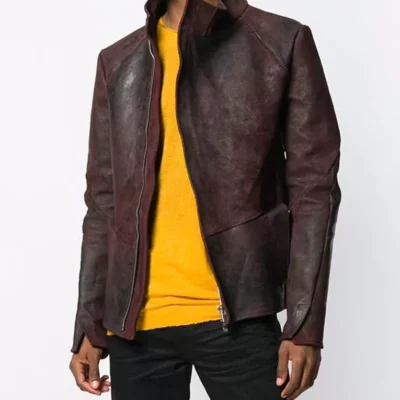 Distressed Maroon Leather Jacket