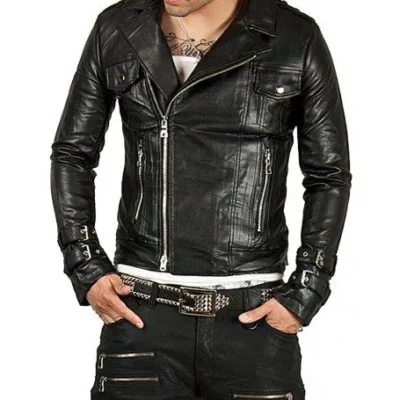 Mens Biker Slim Fit Asymmetrical Jacket