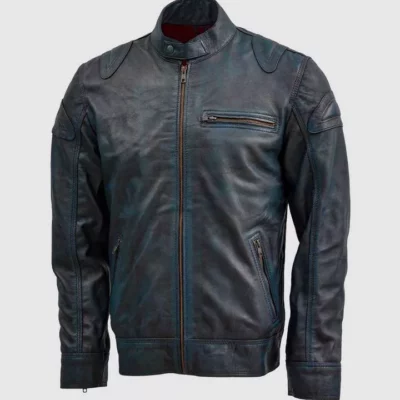 Waxed Blue Leather Jacket