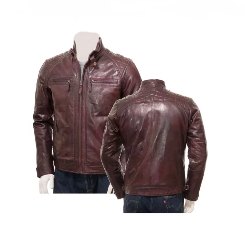 Men Motorcycle Oxblood Quilted Leather Jacket