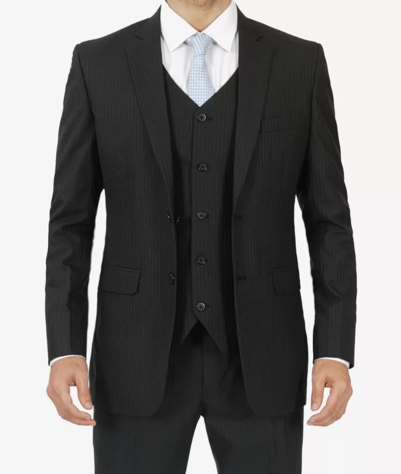 Mens Shelby 3 Piece Black Gangster Pinstripe Suit