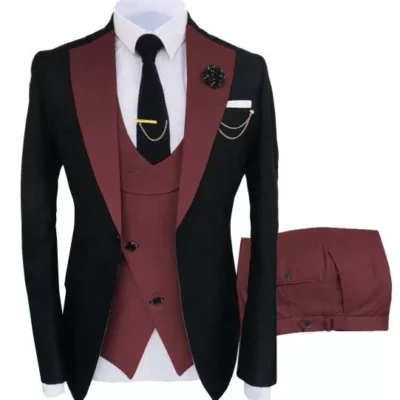 Men's Slim Fit Burgundy 3 Piece Suit