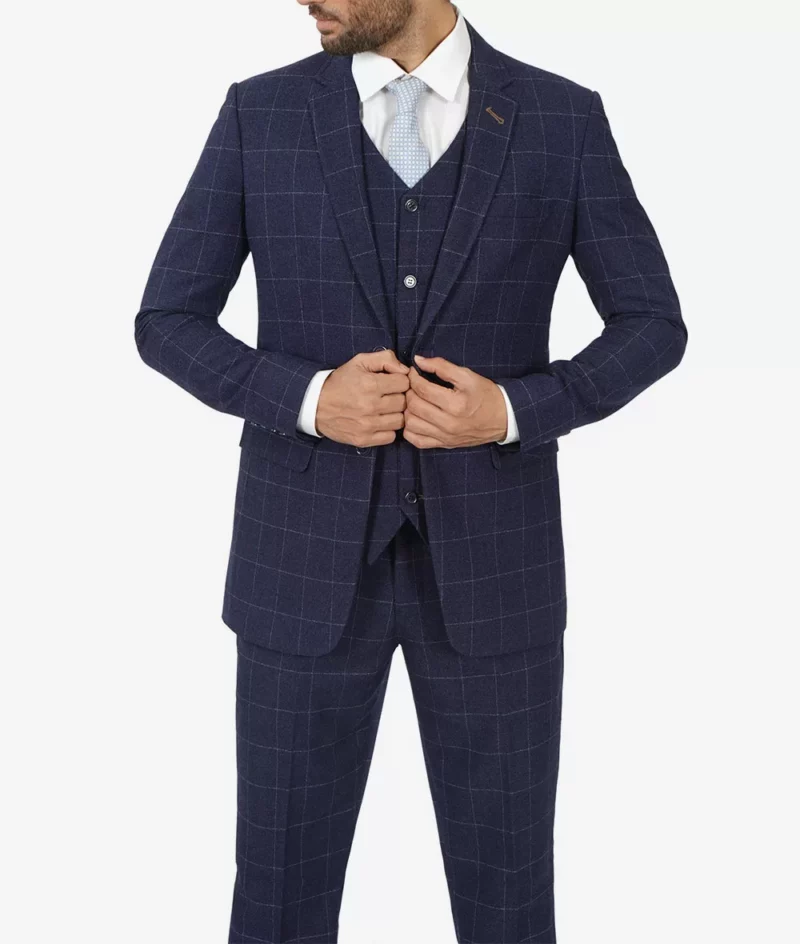 Mens Navy Blue Check Suit