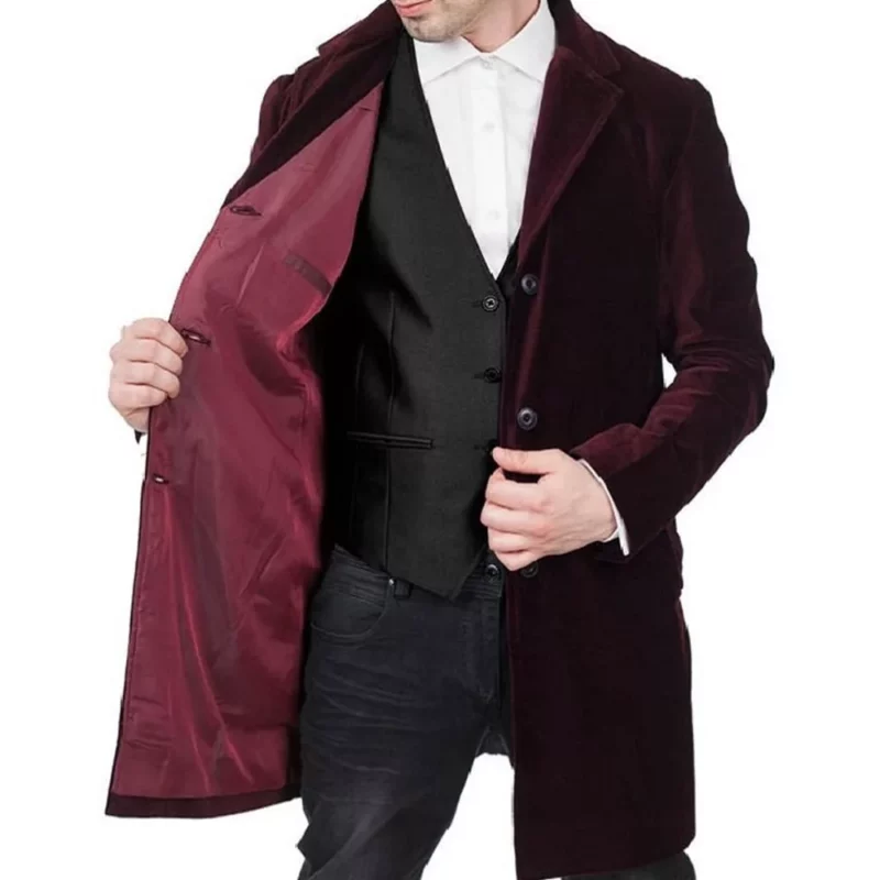 Notch Lapel Velvet Maroon Coat
