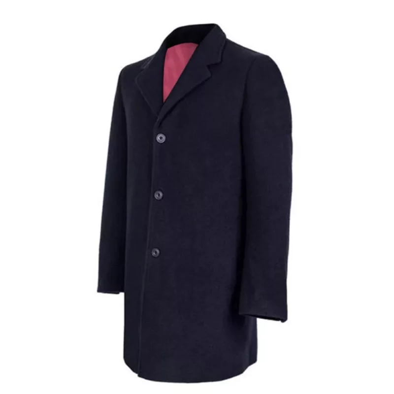 Notch Lapel Wool Navy Blue Coat