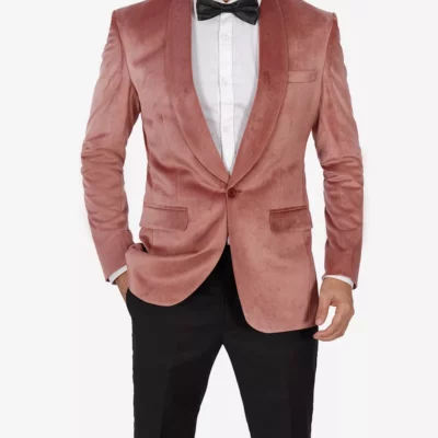 Shawl Lapel Rose Pink Velvet Tuxedo Jacket 