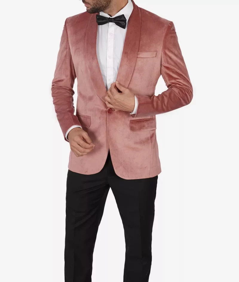 Shawl Lapel Rose Pink Velvet Tuxedo Jacket 