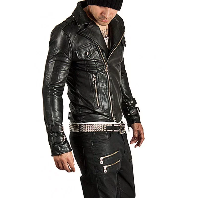 Mens Biker Slim Fit Asymmetrical Jacket