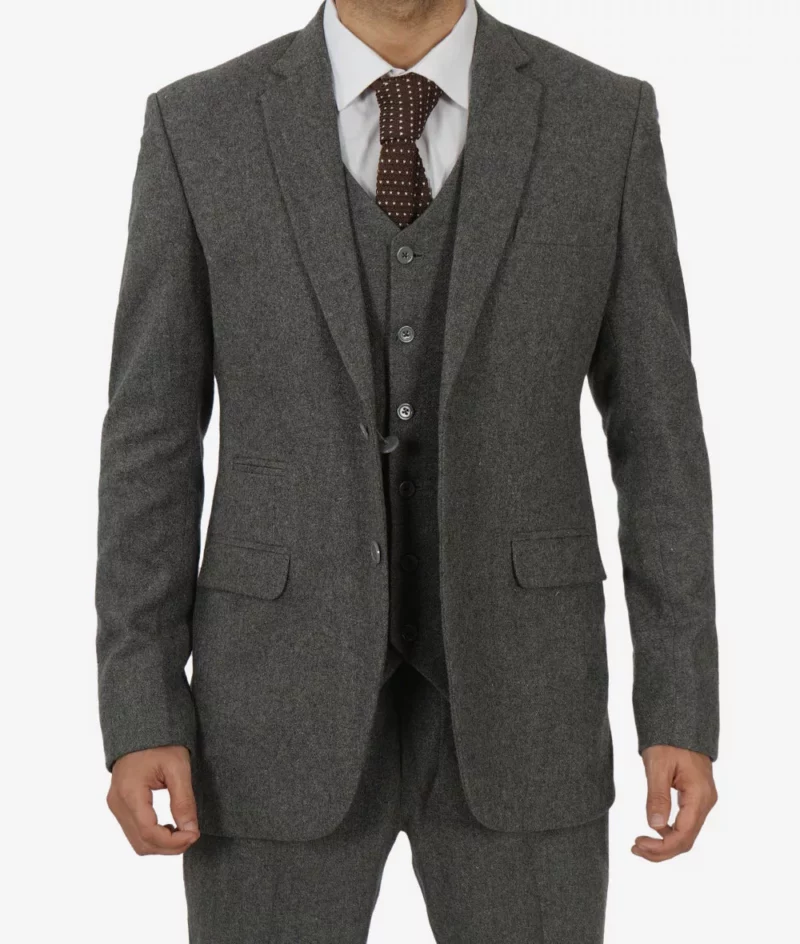 Two Button Gangster Grey 3 Piece Suit