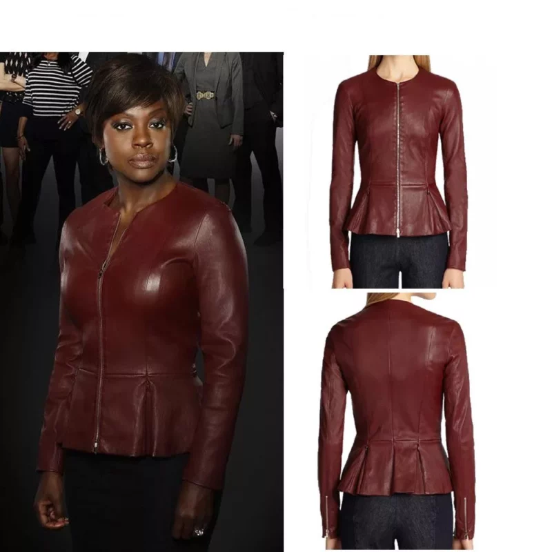 Maroon Peplum Leather Jacket