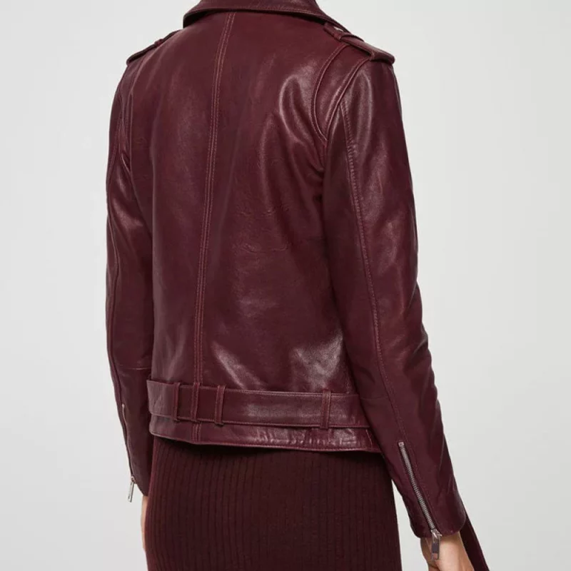 Women's Burgundy Motorcycle Leather Jacket
