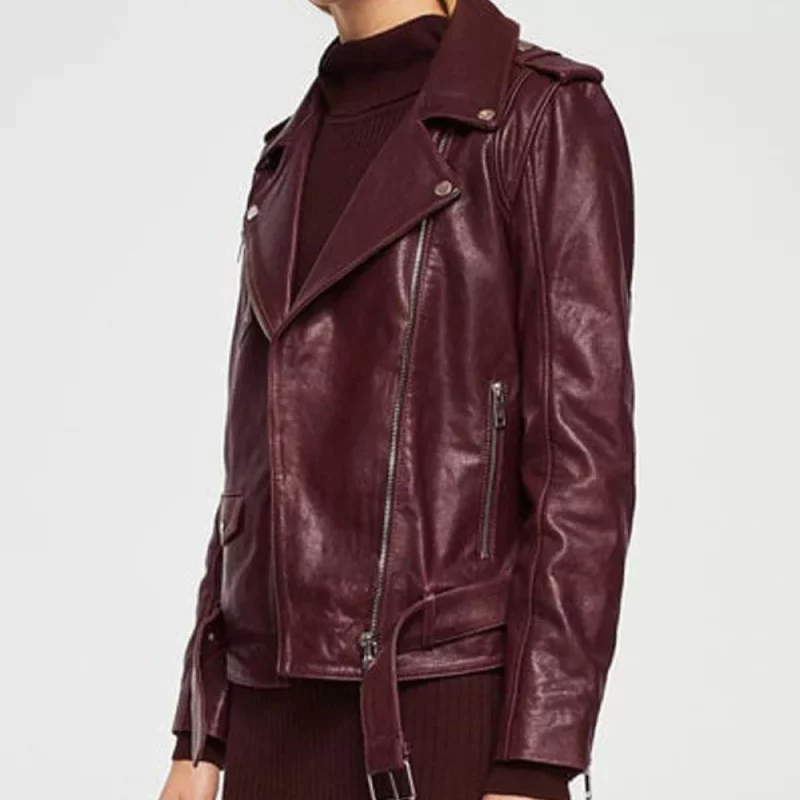 Women's Burgundy Motorcycle Leather Jacket